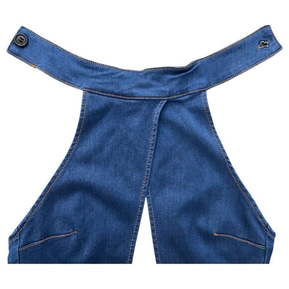 Mitzi Michel Open Back Flared Leg Stretch Denim Jumpsuit Women's Small - Picture 5 of 16